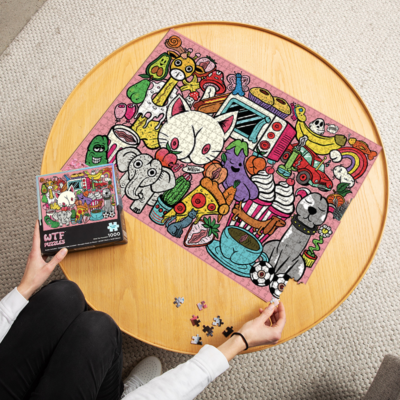 Dirty Doodles 1000-piece puzzle finished and laid out on table