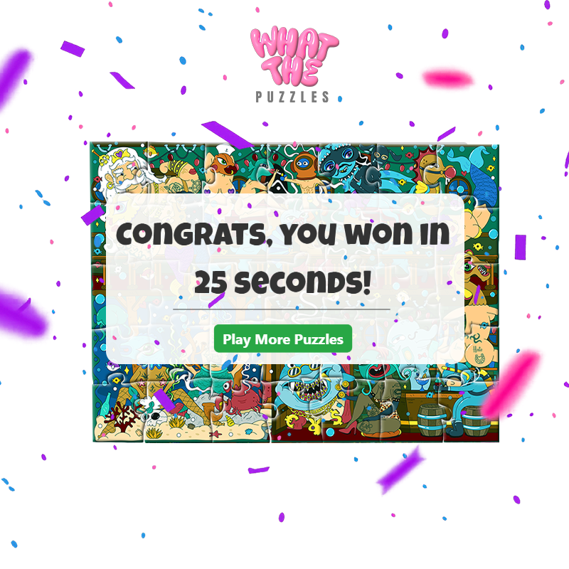 Game screen showing 'Congrats, You Won' message with colorful confetti on a white background by WTF Puzzles